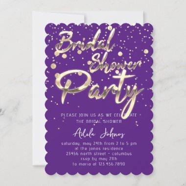 Instant Download Bridal Shower Party Purple Gold  Invitations
