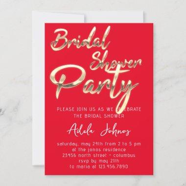 Instant Download Bridal Shower Party Red Gold Invitations