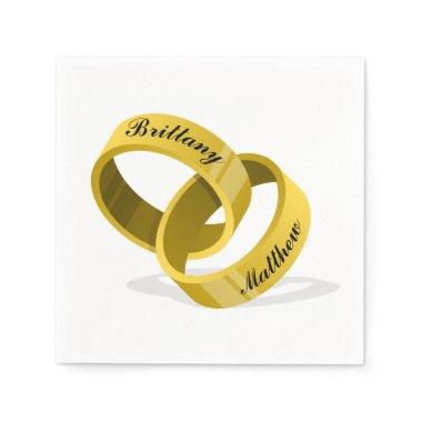 Interlocking Wedding Rings - Engraved custom Names Napkins