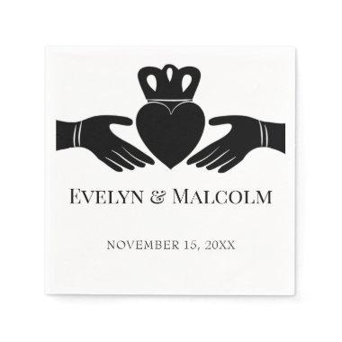 Irish Claddagh Ring Simple Black and White Wedding Napkins