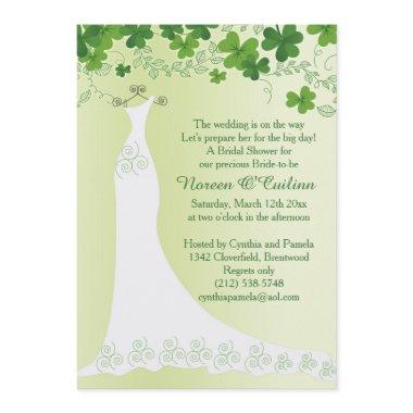 Irish shamrock, wedding gown Bridal Shower Invitations