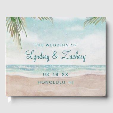 Island Breeze Painted Beach Scene Tropical Wedding Guest Book