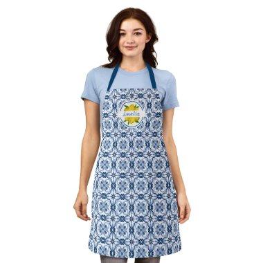 Italian Blue Tile Lemon  Apron