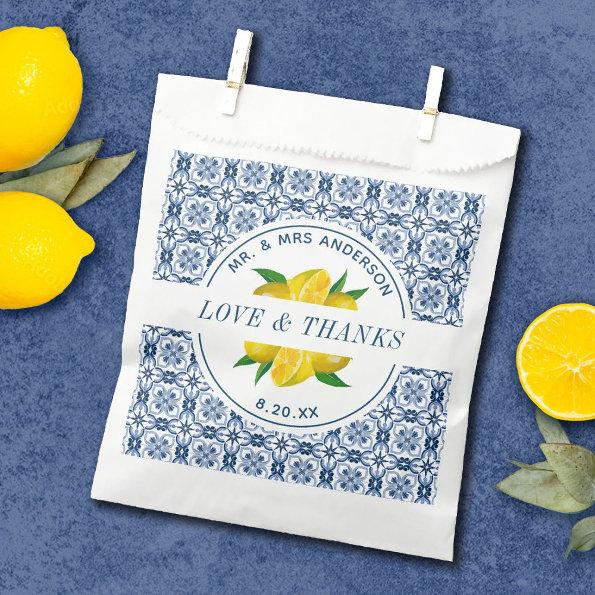 Italian Blue Tile Lemon Wedding Favor Bags