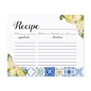 Italian Blue Tile Lemons Bridal Shower Recipe Invitations