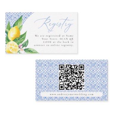 Italian Blue Tile Positano Lemon Registry QR Code Enclosure