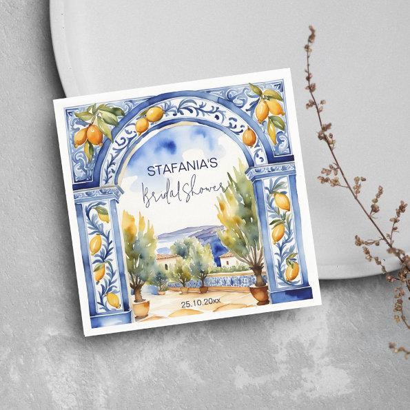 Italian Blue tiles arch lemons bridal shower Napkins