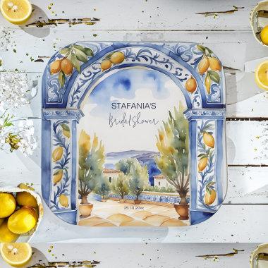 Italian Blue tiles arch lemons bridal shower Paper Plates