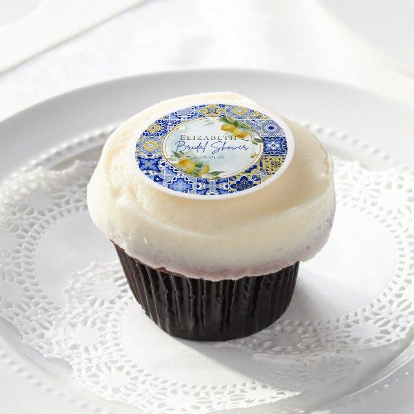 Italian Blue Tiles Citrus Lemons  Edible Frosting Rounds