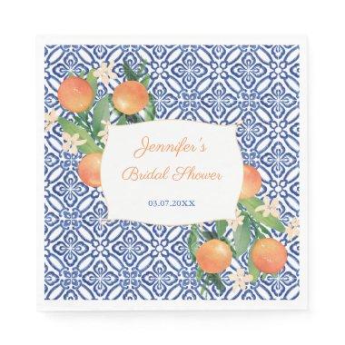Italian Blue Tiles Sweet Oranges Bridal Shower Napkins