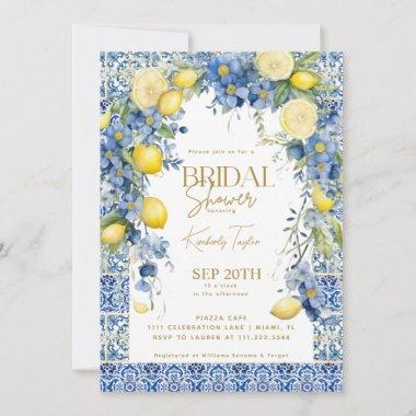 Italian Lemon Blue Tiles Italy Bridal Shower Invitations