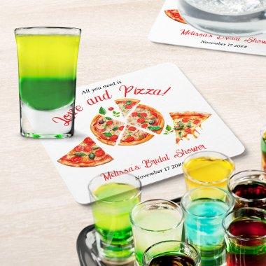 Italian Love & Pizza Party Slice  Square Paper Coaster
