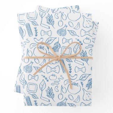 Italian Pasta Blue Noodle Doodle That’s Amore Wrapping Paper Sheets