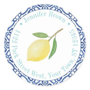 Italian Theme Summer Wedding Lemons Return Address Classic Round Sticker