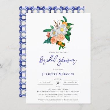 Italian Tile Mediterranean Floral Bridal Shower Invitations