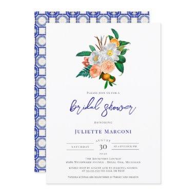 Italian Tile Mediterranean Floral Bridal Shower Invitations