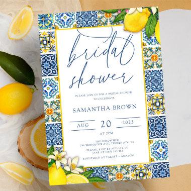 Italian Tiles Lemon Theme Summer Bridal Shower Invitations