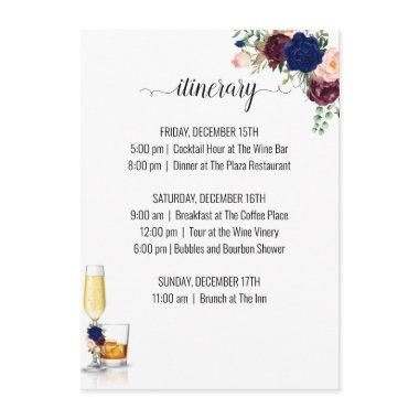 Itinerary Navy flowers Bubble and Bourbon Enclosure Invitations