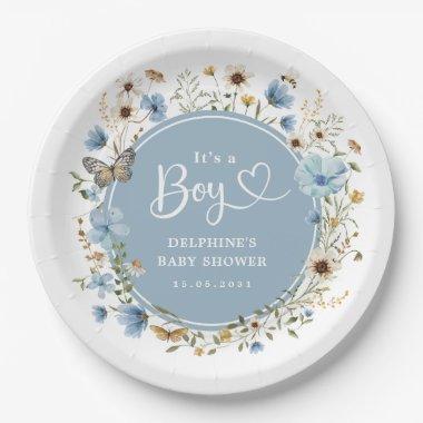 It's a Boy | Dusty Blue Wildflower Baby Shower Paper Plates