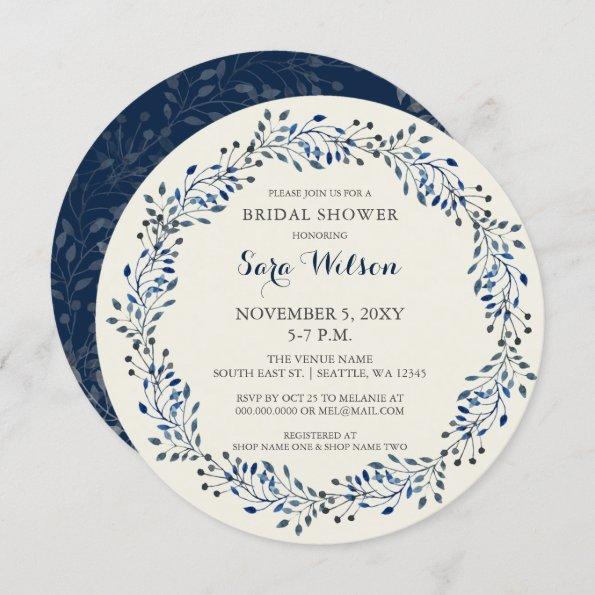 Ivory and Navy Floral Bridal Shower Invitations