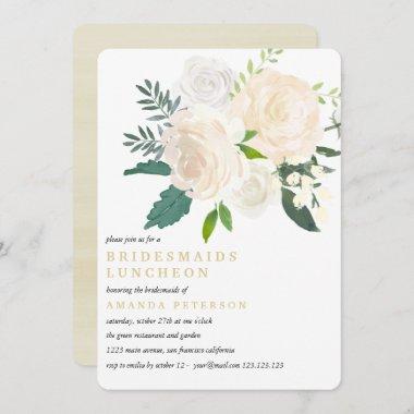 Ivory Bouquet Floral Bridesmaids Luncheon Wedding Invitations