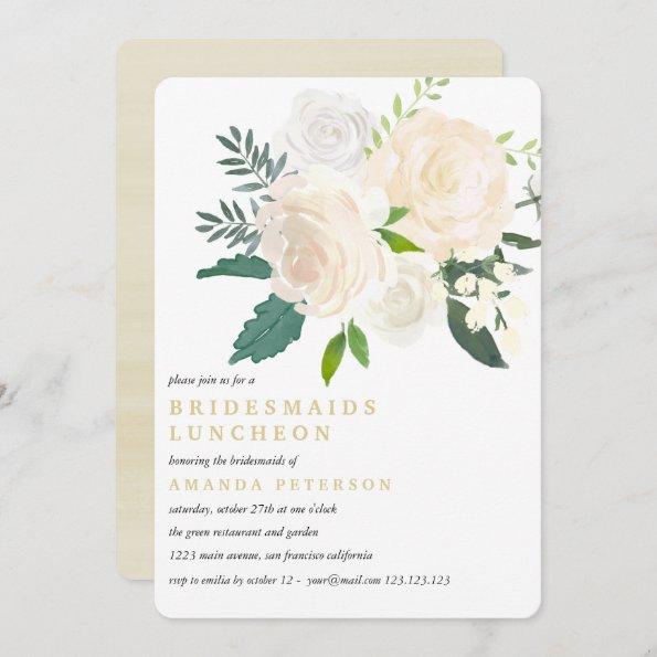 Ivory Bouquet Floral Bridesmaids Luncheon Wedding Invitations