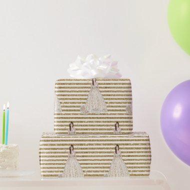 Ivory Bridal Shower Glitter Gold Stripes Wrapping Paper