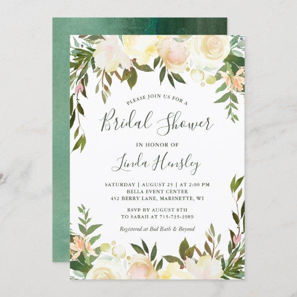Ivory Chic Floral Garden Greenery Bridal Shower Invitations