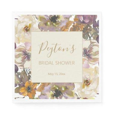 Ivory Cream Yellow Purple Floral  Napkins