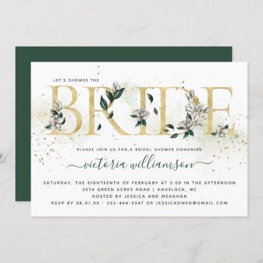 Ivory Emerald Gold Magnolia Floral Bridal Shower Invitations