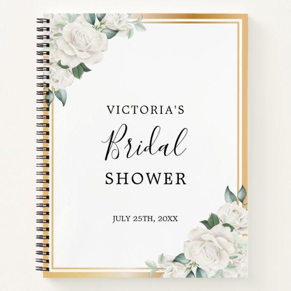 Ivory Floral Gold Frame Bridal Shower Gift List Notebook