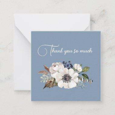 Ivory flowers on blue thank you note Invitations