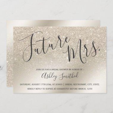 Ivory glitter ombre metallic Mrs bridal shower Invitations