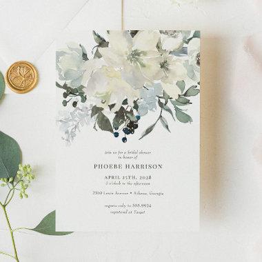 Ivory Greenery Watercolor Floral Bridal Shower Invitations