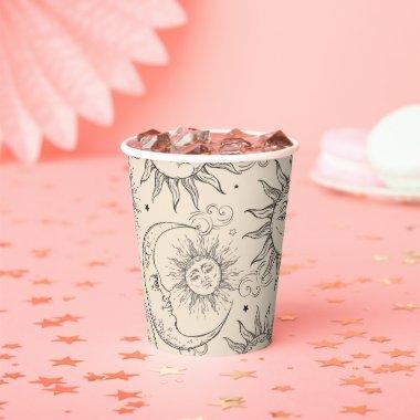Ivory Vintage Sun Moon Celestial Sky Party Paper Cups