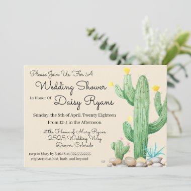 Ivory Watercolor Cactus Wedding Shower Invitations