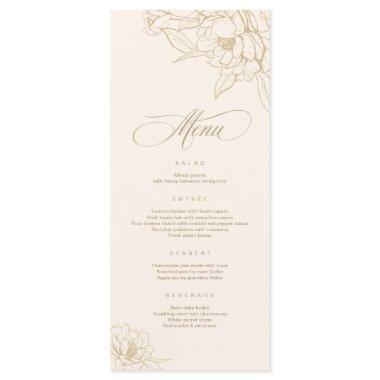 Ivory Wedding Menu , with gold floral Peony