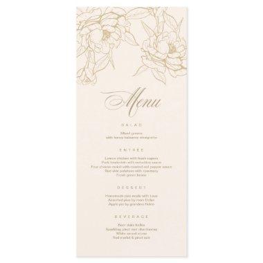 Ivory Wedding Menu , with gold floral Peony