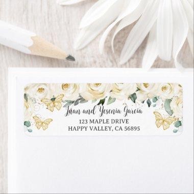 Ivory White Floral Butterfly Quinceañera Return Label