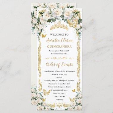 Ivory White Floral Quinceañera Order of Events Program