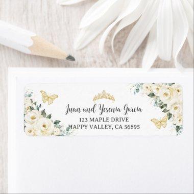 Ivory White Floral Quinceanera Return Address Label