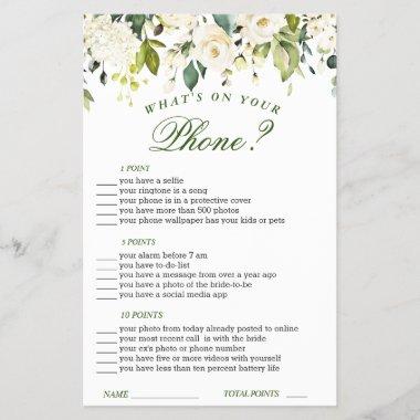 Ivory White Floral Watercolor Bridal Shower Game