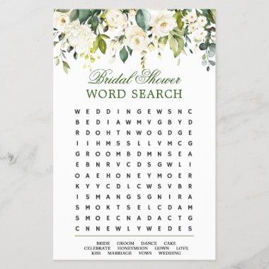 Ivory White Floral Word Search Bridal Shower Game