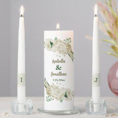 ivory white flowers greenery wedding unity candle set
