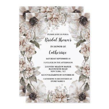 Ivory white poppy rose flower elegant floral frame Invitations