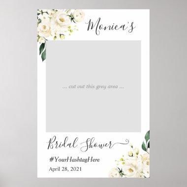 Ivory White Rose Floral Bridal Shower Photo Booth Poster