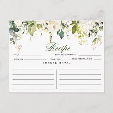 Ivory White Roses Floral Bridal Shower Recipe Invitations