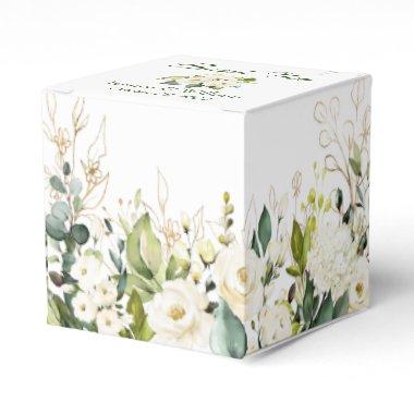 Ivory White Roses Greenery Floral Gift Wedding Favor Boxes