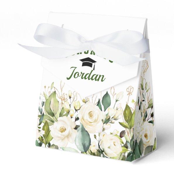 Ivory White Roses Greenery Graduation 2024 Party Favor Box