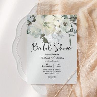 Ivory White Watercolor Floral Bridal Shower Invitations